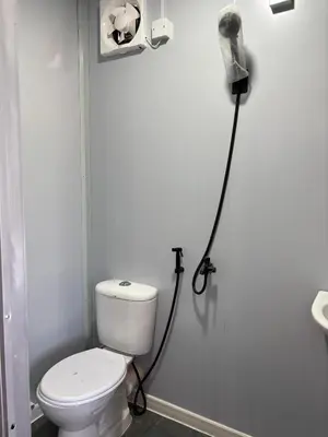 a white bathroom with a toilet and a shower at Roomstay Kontena Sungai Bioh in Gua Sai