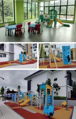 two pictures of a play area with a playground at Sunway Onsen Theme Park View Ipoh in Ipoh