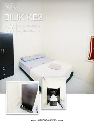 a collage of pictures of a bedroom with a bed and a tv at Homestay Bajet Teluk Intan in Teluk Intan