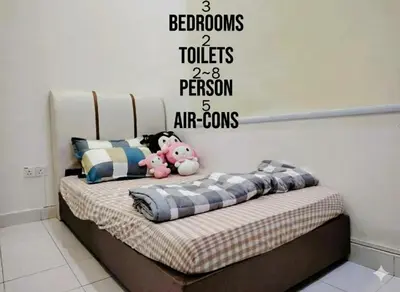 a bed with bedrooms toilets and a person art towns at HomeStay Sungai Petani Kedah in Sungai Petani
