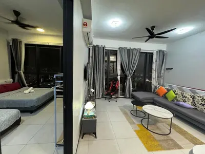 a living room with a couch and a ceiling fan at 3BR-Apartment-Netflix,Cozy,Peaceful FamilyHomes b30 in George Town