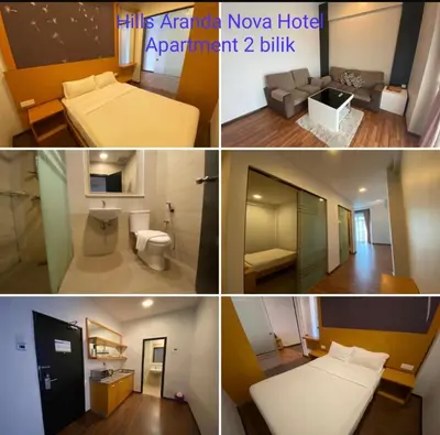 a collage of four pictures of a hotel room at Nova Cameron Glamz in Cameron Highlands