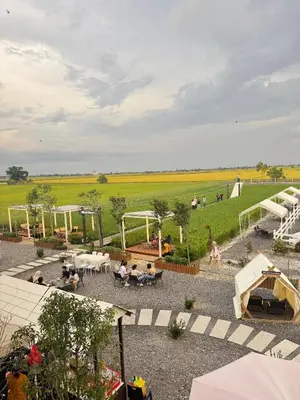 a view of a field with people sitting in chairs and tents at MI LE GARDEN Chalet in Sekincan