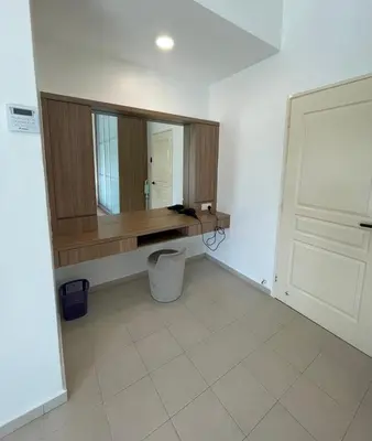 a bathroom with a mirror and a toilet in a room at Pangkor Villa 16 Homestay 4Rooms 3Bathroom Free WIFI & Karaoke in Pangkor