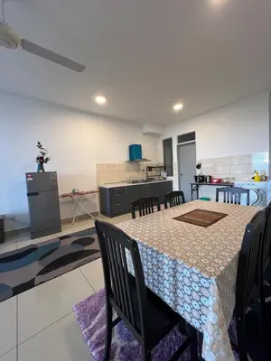 a kitchen and dining room with a table and chairs at Palas Horizon By Lume' Living Homestay near Kea Farm Market, 2Bedroom, Sunrise View in Brinchang