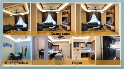 four pictures of a living room and a dining room at Casa Innova Homestay, Bertam Penang in Kepala Batas
