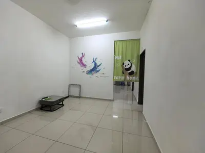 a hallway with a panda bear picture on the wall at Padang Serai Wangi Homestay 402 in Padang Serai