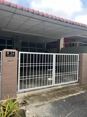 a white gate in front of a house at Family friendly flower homestay-3bedroom in Gerik