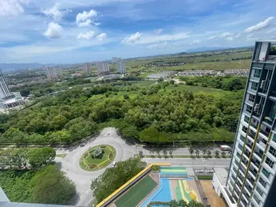 an aerial view of a park with a building at Happy Home Metropol - BM in Bukit Mertajam