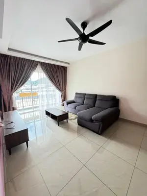a living room with a couch and a ceiling fan at Rich field Cameron Highlands Homestay-Peony Square-3BDR 2BTH-8PAX in Cameron Highlands