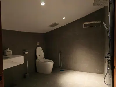 a bathroom with a toilet and a shower at Rumah Atuk Homestay in Gua Musang