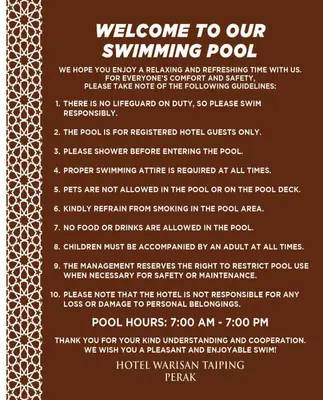 a poster for a winning pool event with a list of winners at Hotel Warisan in Taiping