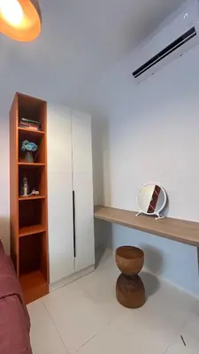 a room with a desk with a mirror and a stool at StudioMimi Near UTP UiTM Seri Iskandar in Seri Iskandar