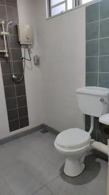 a bathroom with a white toilet and a shower at Leisure Homestay BM in Bukit Mertajam