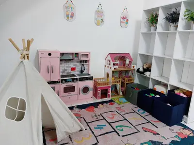 a play room with a doll house and a play tent at Fz North Meru Impian in Ipoh