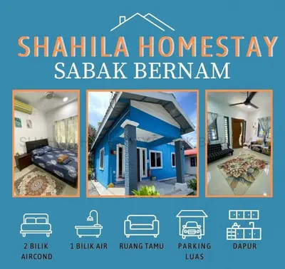 a collage of pictures of a house with the words shahuha homestead at Shahila Homestay Sabak Bernam