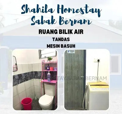 a small bathroom with a toilet and a sink at Shahila Homestay Sabak Bernam