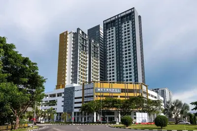 a view of a building with tall buildings at Metropol by BRB in Bukit Mertajam