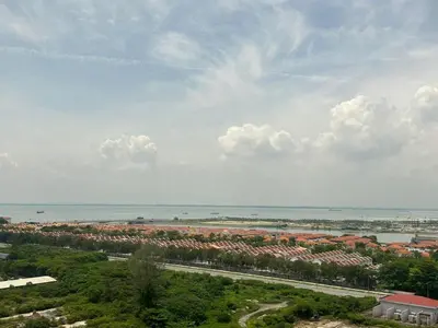 an aerial view of a city and the ocean at Wonderful Seaview Studio 4Pax 118 Island Plaza in George Town