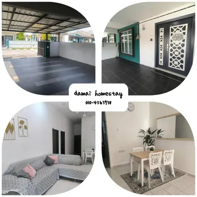 a collage of photos of a living room and a house at damai homestay - feel like a home in Sitiawan