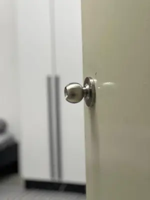 a close up of a door with a silver door knob at Nahyra Homestay, Múslīm Only, WIFI, Netflix, 4 Bilik in Sungai Petani