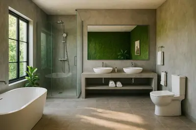 a bathroom with two sinks and a shower at Alambadet Vesat in Gopeng