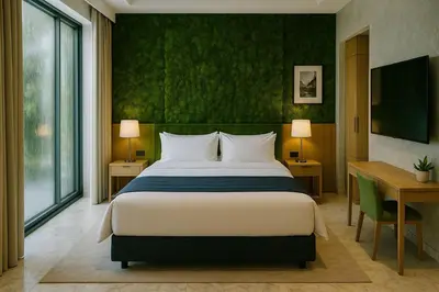 a bedroom with a large bed and a green wall at Alambadet Vesat in Gopeng