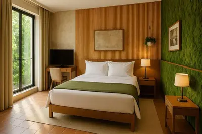 a bedroom with a large bed with a green wall at Alambadet Vesat in Gopeng