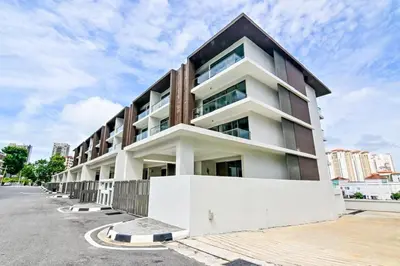 a large white building on the side of a street at Modern Luxury Villa Hinai by Simple Sanctuary in George Town