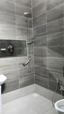 a bathroom with a shower with a toilet and a sink at D'Savanna Homestay Gerik in Gua Sai