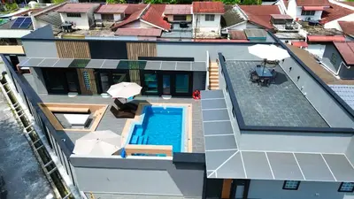 an aerial view of a house with a swimming pool at LYL 108 Private Pool Villa in Ipoh