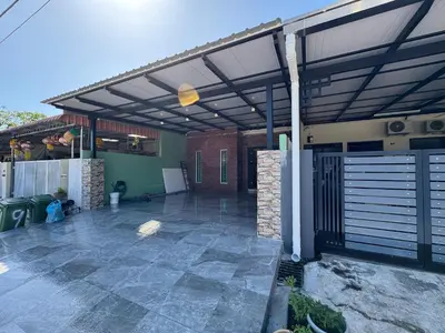 a patio with awning on the side of a house at New PRMO !!! Ipoh Staycation Homefeel 50