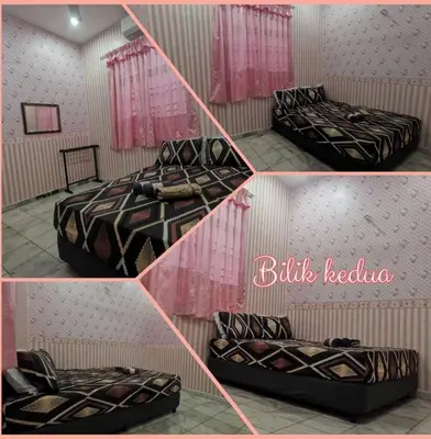 a collage of four pictures of a room with a bed at Adam Qaisara Homestay in Kulim
