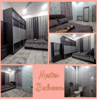 a collage of pictures of a bedroom with a bed at Adam Qaisara Homestay in Kulim