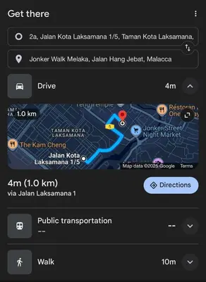 a screenshot of the google maps app at CozyKota8Pax 4MinsToJonker in Gua Sai