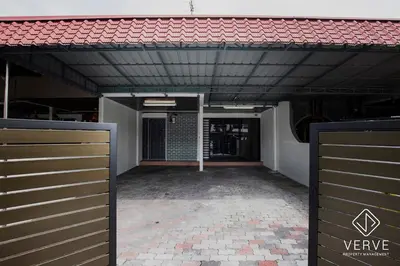 a garage with a gate and a red roof at Ipoh Yistay by Verve 10 Pax 4B4B in Ipoh
