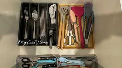 a drawer filled with utensils in a kitchen at Sunway Onsen Suite Theme Park View 2BR in Ipoh