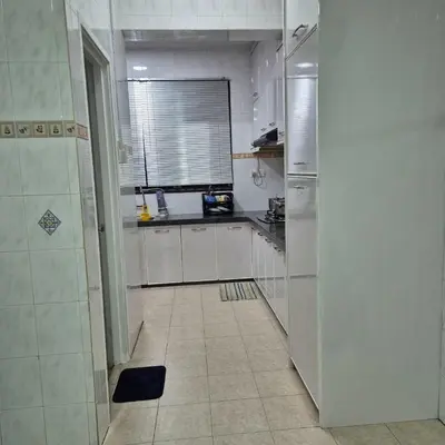 a kitchen with a refrigerator and a tile floor at Setia Arena Penang, Queensbay, Airport, Bridge, Wetmarket, Nasi Kandar in Bayan Lepas