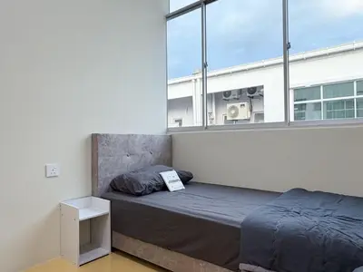 a bedroom with a bed and a large window at KB Penang Guest House Bertam Avenue 1-10pax Signature Cozy Kids in Kepala Batas