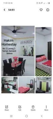 a collage of photos of a room with a bed and a table at Hakim Homestay in Hutan Melintang