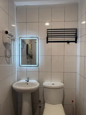 a bathroom with a sink and a toilet and a mirror at MR Homestay HotelStyle Room Hutan Melintang in Hutan Melintang