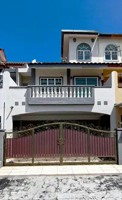 a house with a red gate in front of it at Ipoh FamilyHub by One Life Four Season Guesthouse in Ipoh
