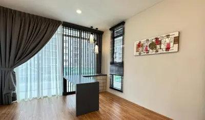 a living room with a table and a large window at 5 Rooms Semi D in Golden Hills - Lena Home in Brinchang
