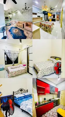 a collage of four pictures of beds in a room at DamaiVistaHomestay in Lumut