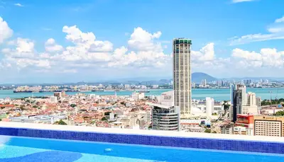 a swimming pool with a view of a city at 22 Macalisterz - King Suite - 65