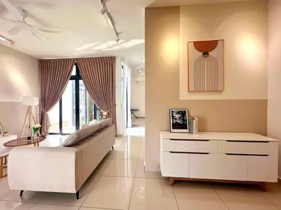 a living room with a couch and a table at Modern Stylish 4BR Family House I Machang Bubuk in Bukit Mertajam