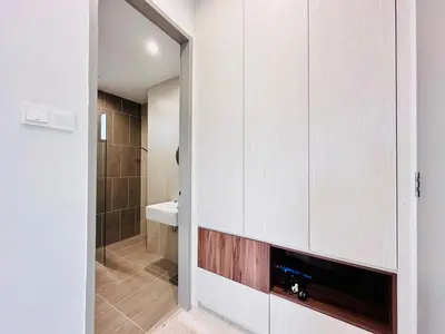 a bathroom with a toilet and a sink and a shower at Romantic Sea & Penang Bridge View Luxury 2BR in Bayan Lepas