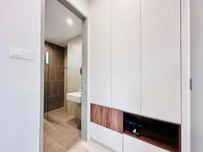 a bathroom with a toilet and a sink and a shower at Luxury 2BR Rooftop Infinity Pool 8 Pax airport usm in Bayan Lepas