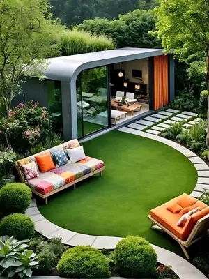 a garden with a couch on a green lawn at Brian's Estate in Tanah Rata