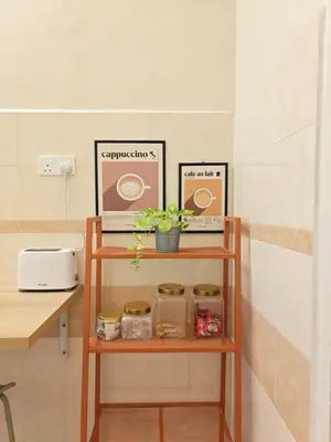 a shelf in a kitchen with some food on it at Kamar Kita Mūslim-friendly at 11 Victoria in George Town